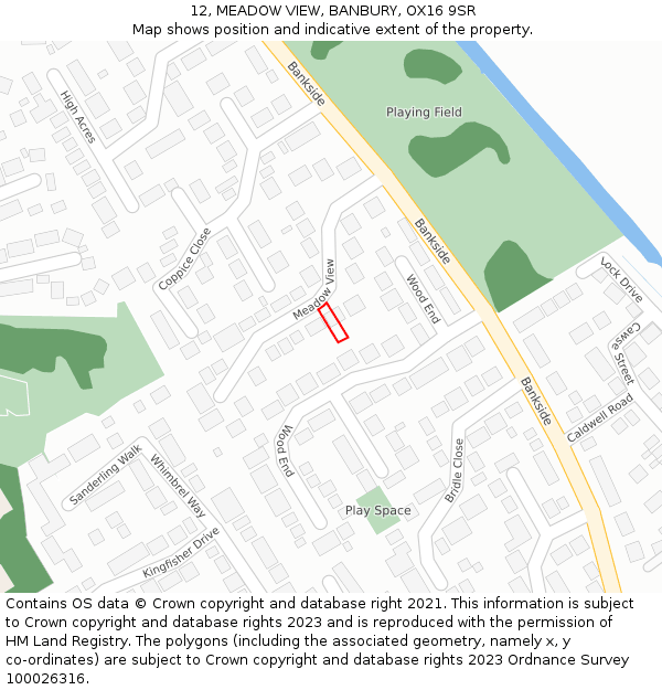 12, MEADOW VIEW, BANBURY, OX16 9SR: Location map and indicative extent of plot