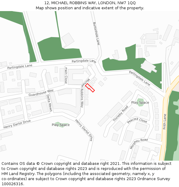 12, MICHAEL ROBBINS WAY, LONDON, NW7 1QQ: Location map and indicative extent of plot