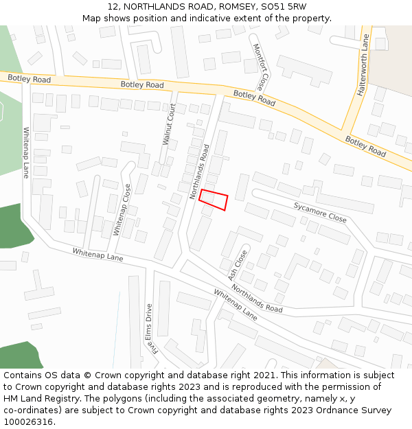 12, NORTHLANDS ROAD, ROMSEY, SO51 5RW: Location map and indicative extent of plot