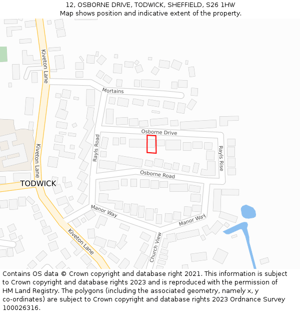 12, OSBORNE DRIVE, TODWICK, SHEFFIELD, S26 1HW: Location map and indicative extent of plot