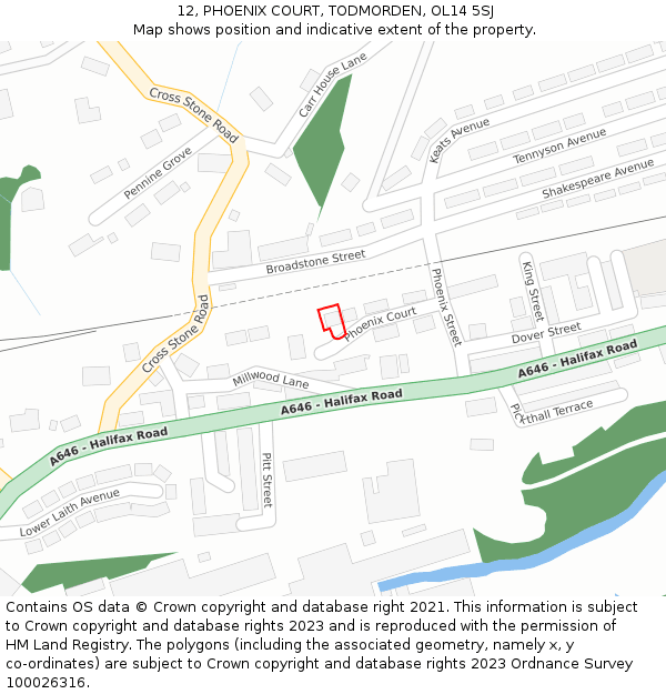 12, PHOENIX COURT, TODMORDEN, OL14 5SJ: Location map and indicative extent of plot