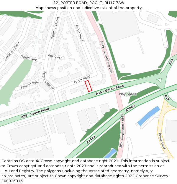 12, PORTER ROAD, POOLE, BH17 7AW: Location map and indicative extent of plot