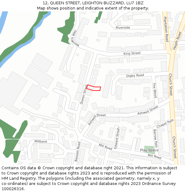 12, QUEEN STREET, LEIGHTON BUZZARD, LU7 1BZ: Location map and indicative extent of plot