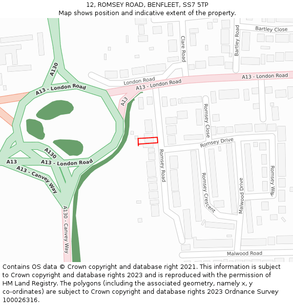 12, ROMSEY ROAD, BENFLEET, SS7 5TP: Location map and indicative extent of plot