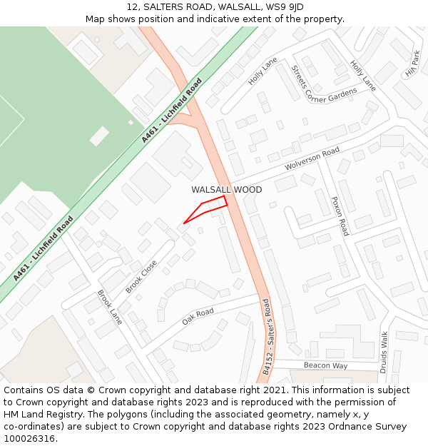 12, SALTERS ROAD, WALSALL, WS9 9JD: Location map and indicative extent of plot