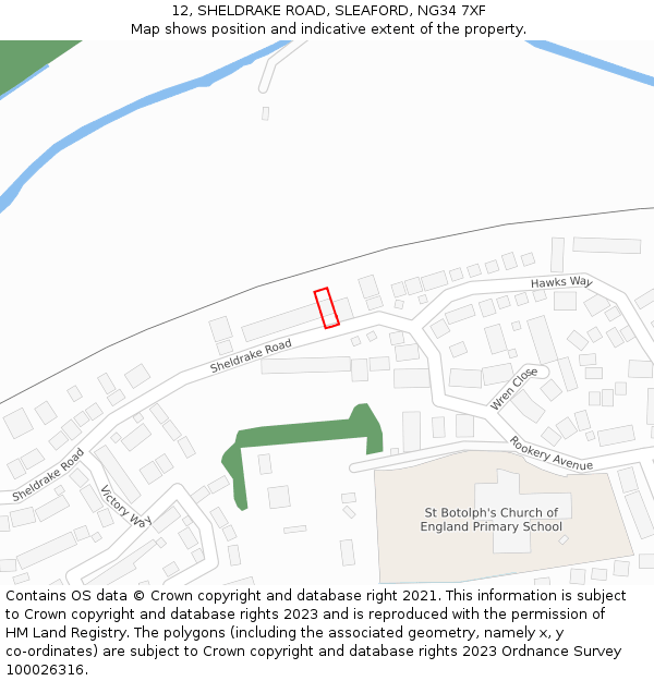 12, SHELDRAKE ROAD, SLEAFORD, NG34 7XF: Location map and indicative extent of plot