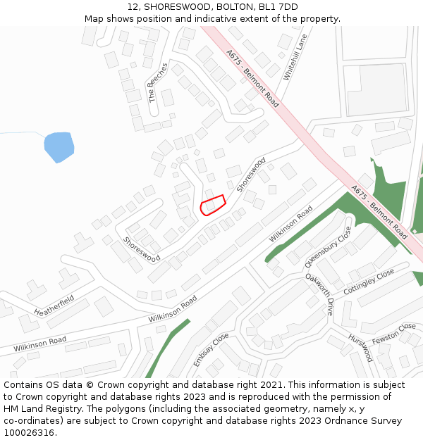 12, SHORESWOOD, BOLTON, BL1 7DD: Location map and indicative extent of plot