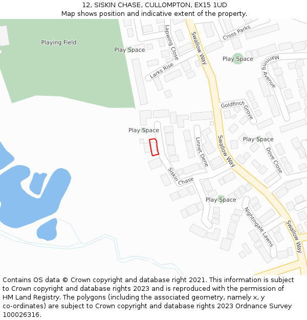 12, SISKIN CHASE, CULLOMPTON, EX15 1UD: Location map and indicative extent of plot