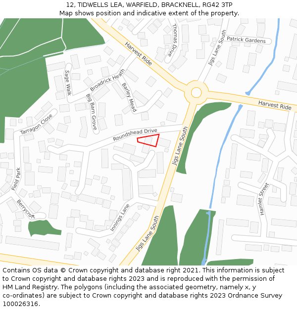 12, TIDWELLS LEA, WARFIELD, BRACKNELL, RG42 3TP: Location map and indicative extent of plot