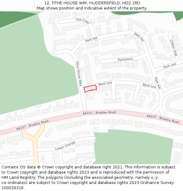 12, TITHE HOUSE WAY, HUDDERSFIELD, HD2 1RD: Location map and indicative extent of plot