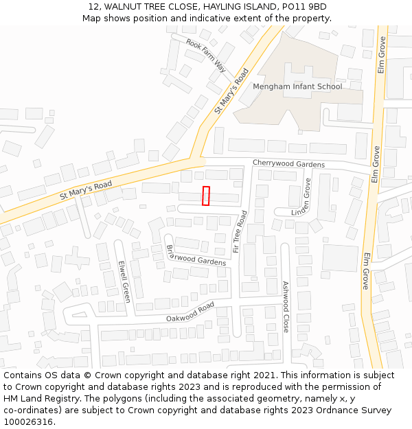 12, WALNUT TREE CLOSE, HAYLING ISLAND, PO11 9BD: Location map and indicative extent of plot