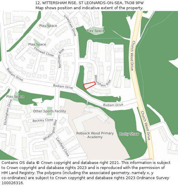 12, WITTERSHAM RISE, ST LEONARDS-ON-SEA, TN38 9PW: Location map and indicative extent of plot