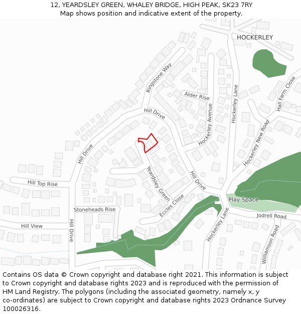 12, YEARDSLEY GREEN, WHALEY BRIDGE, HIGH PEAK, SK23 7RY: Location map and indicative extent of plot