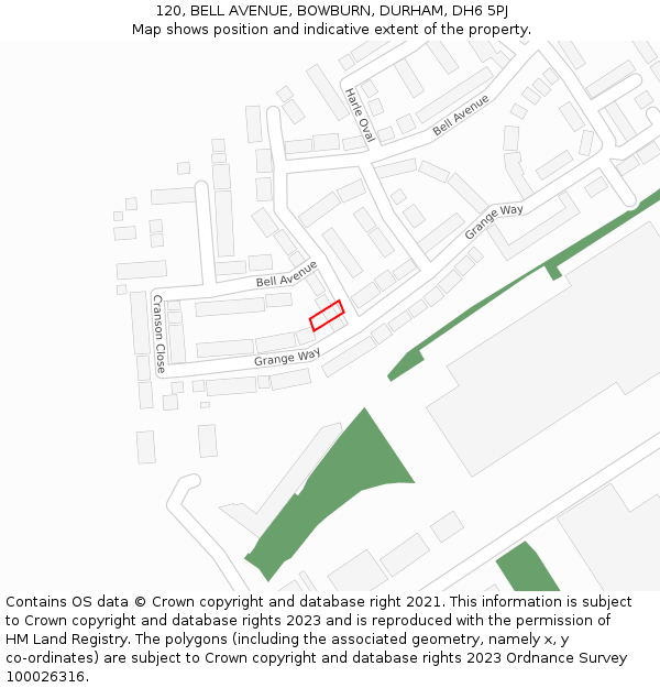 120, BELL AVENUE, BOWBURN, DURHAM, DH6 5PJ: Location map and indicative extent of plot