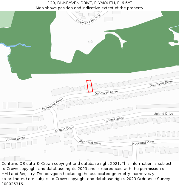 120, DUNRAVEN DRIVE, PLYMOUTH, PL6 6AT: Location map and indicative extent of plot