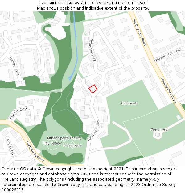 120, MILLSTREAM WAY, LEEGOMERY, TELFORD, TF1 6QT: Location map and indicative extent of plot