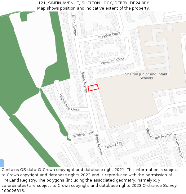 121, SINFIN AVENUE, SHELTON LOCK, DERBY, DE24 9EY: Location map and indicative extent of plot