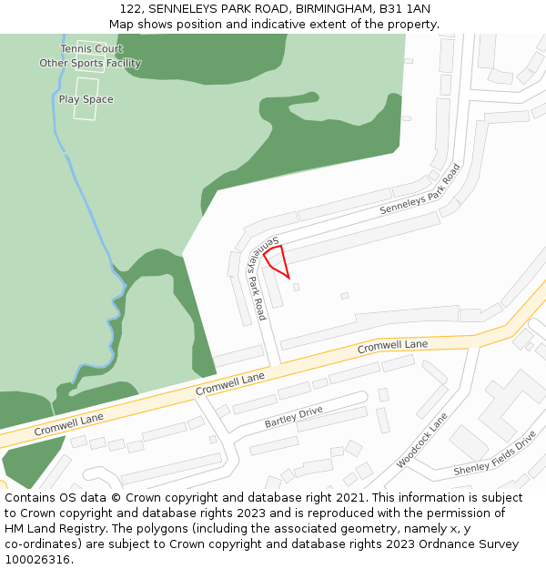 122, SENNELEYS PARK ROAD, BIRMINGHAM, B31 1AN: Location map and indicative extent of plot