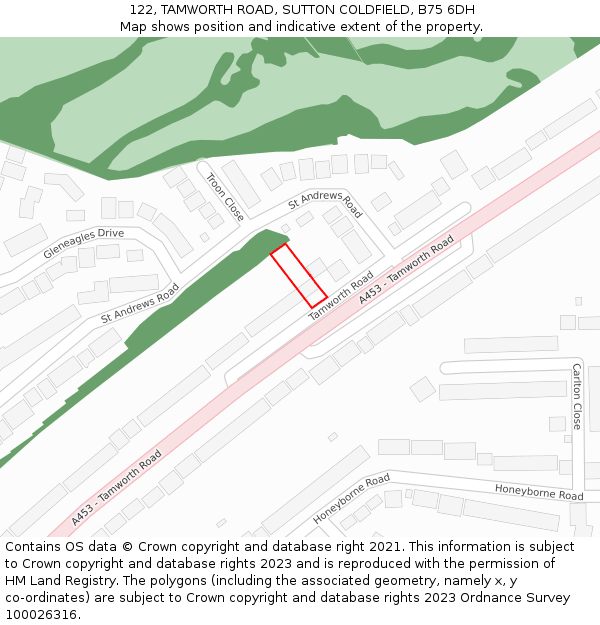 122, TAMWORTH ROAD, SUTTON COLDFIELD, B75 6DH: Location map and indicative extent of plot