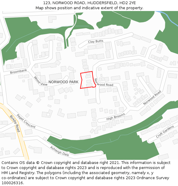 123, NORWOOD ROAD, HUDDERSFIELD, HD2 2YE: Location map and indicative extent of plot