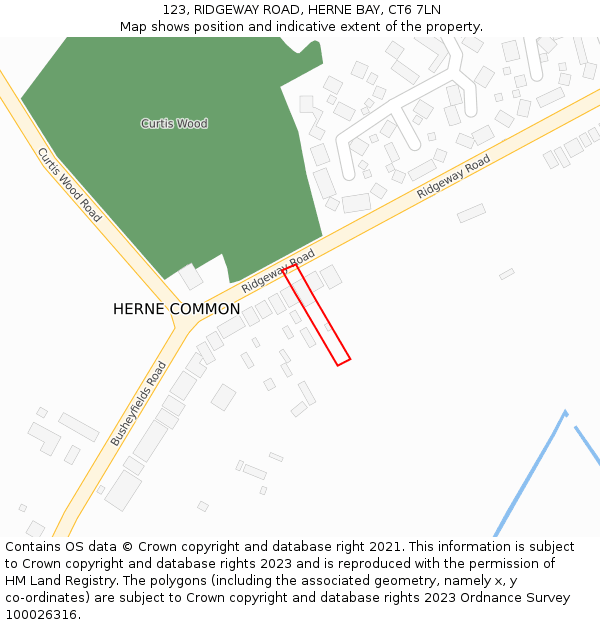 123, RIDGEWAY ROAD, HERNE BAY, CT6 7LN: Location map and indicative extent of plot