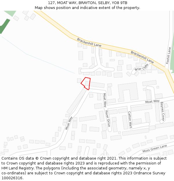 127, MOAT WAY, BRAYTON, SELBY, YO8 9TB: Location map and indicative extent of plot