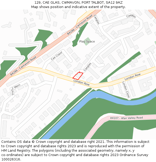 129, CAE GLAS, CWMAVON, PORT TALBOT, SA12 9AZ: Location map and indicative extent of plot