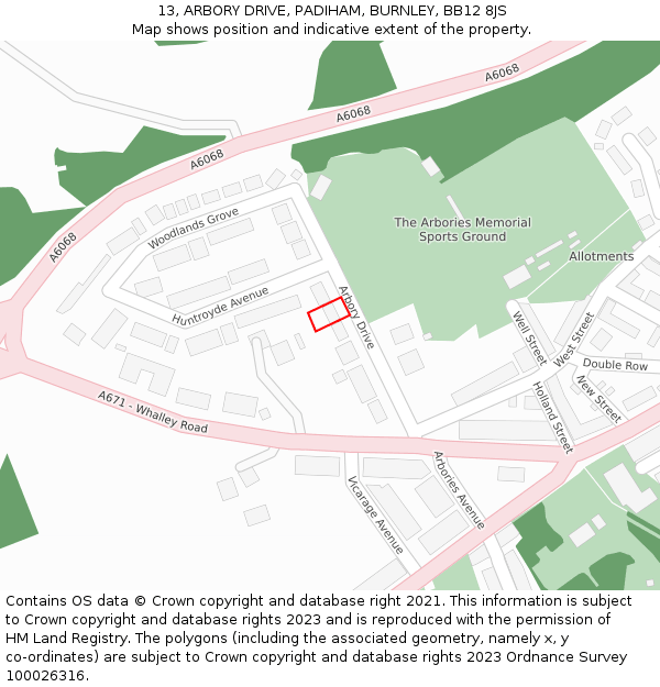 13, ARBORY DRIVE, PADIHAM, BURNLEY, BB12 8JS: Location map and indicative extent of plot