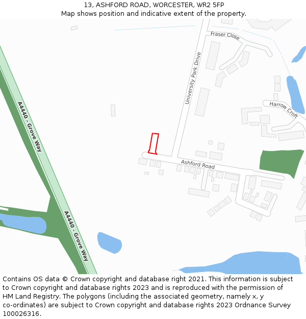 13, ASHFORD ROAD, WORCESTER, WR2 5FP: Location map and indicative extent of plot