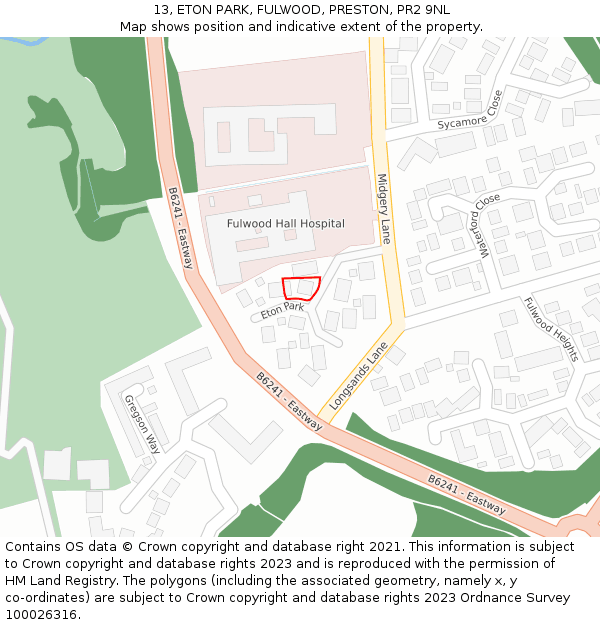 13, ETON PARK, FULWOOD, PRESTON, PR2 9NL: Location map and indicative extent of plot