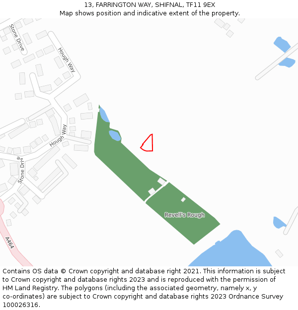 13, FARRINGTON WAY, SHIFNAL, TF11 9EX: Location map and indicative extent of plot