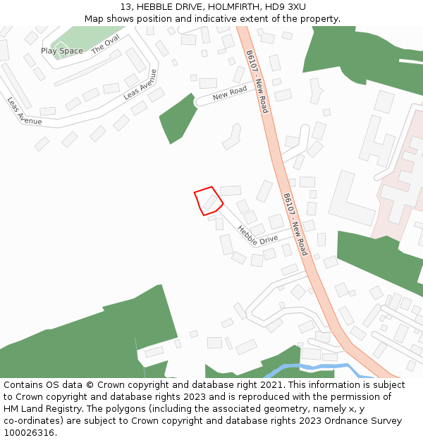 13, HEBBLE DRIVE, HOLMFIRTH, HD9 3XU: Location map and indicative extent of plot