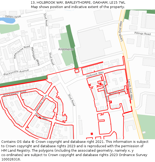 13, HOLBROOK WAY, BARLEYTHORPE, OAKHAM, LE15 7WL: Location map and indicative extent of plot