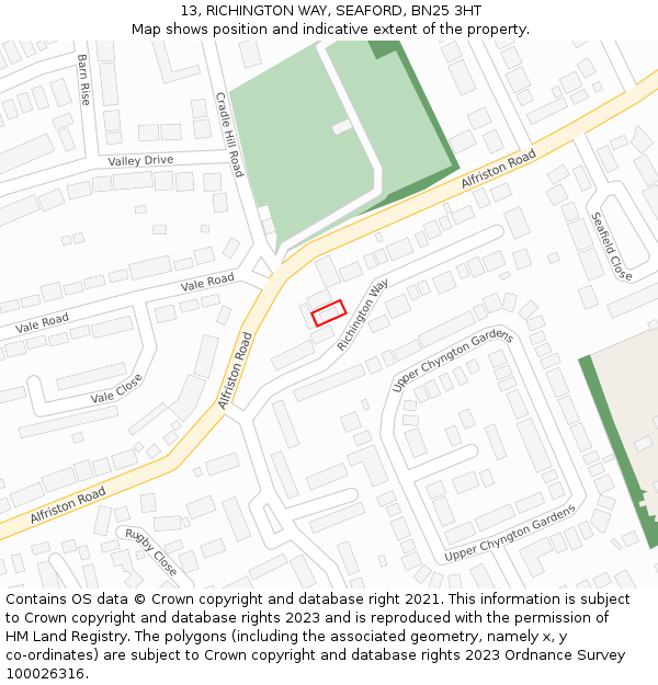 13, RICHINGTON WAY, SEAFORD, BN25 3HT: Location map and indicative extent of plot