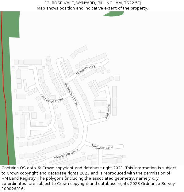 13, ROSE VALE, WYNYARD, BILLINGHAM, TS22 5FJ: Location map and indicative extent of plot