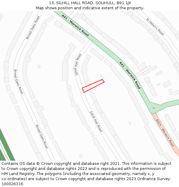 13, SILHILL HALL ROAD, SOLIHULL, B91 1JX: Location map and indicative extent of plot