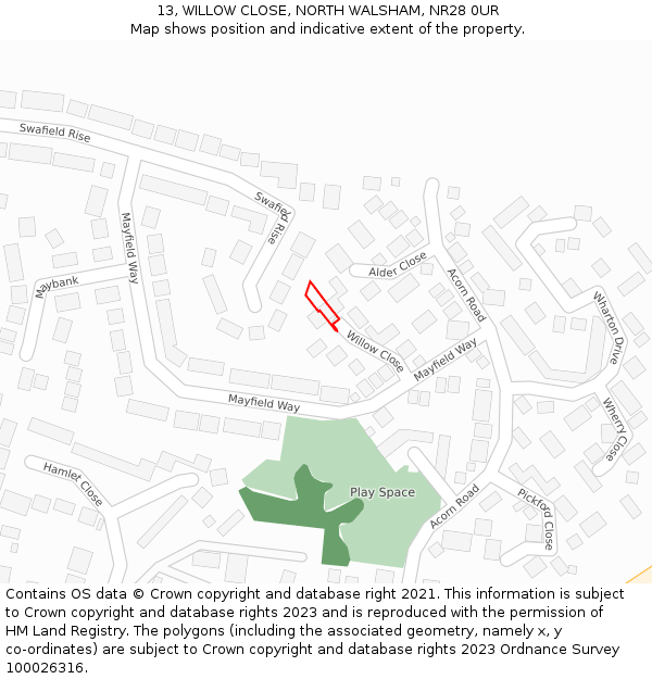 13, WILLOW CLOSE, NORTH WALSHAM, NR28 0UR: Location map and indicative extent of plot