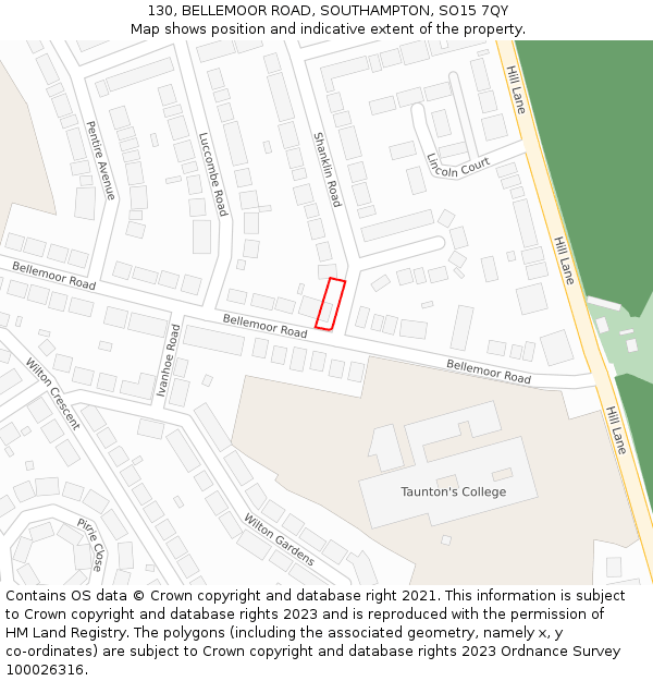 130, BELLEMOOR ROAD, SOUTHAMPTON, SO15 7QY: Location map and indicative extent of plot