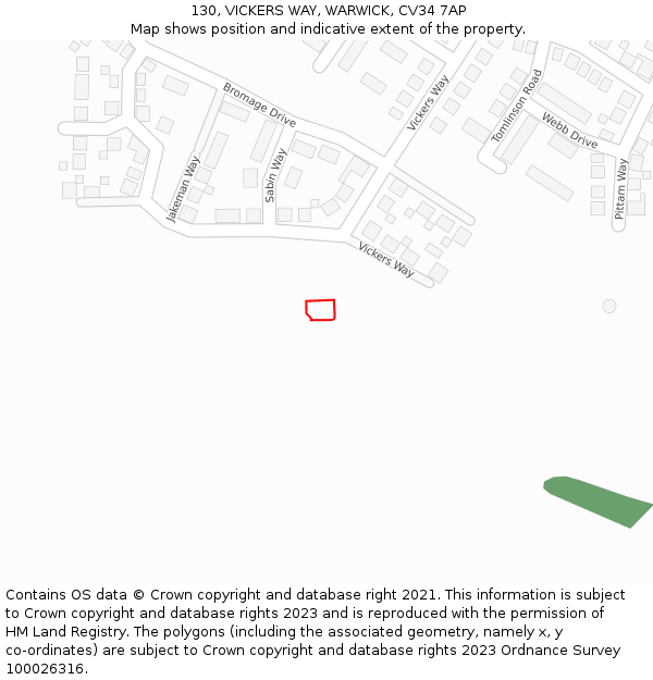 130, VICKERS WAY, WARWICK, CV34 7AP: Location map and indicative extent of plot