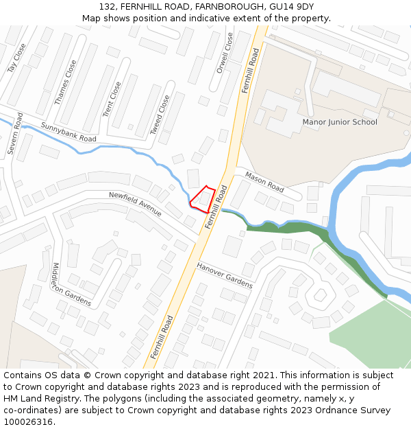 132, FERNHILL ROAD, FARNBOROUGH, GU14 9DY: Location map and indicative extent of plot