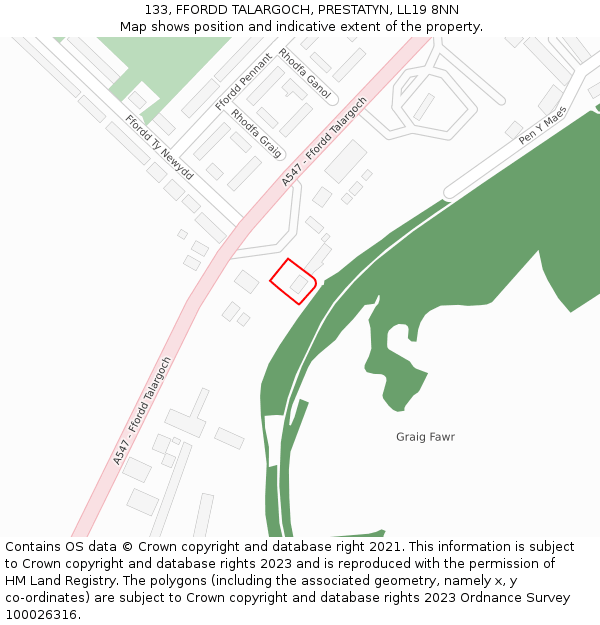 133, FFORDD TALARGOCH, PRESTATYN, LL19 8NN: Location map and indicative extent of plot