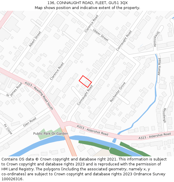 136, CONNAUGHT ROAD, FLEET, GU51 3QX: Location map and indicative extent of plot