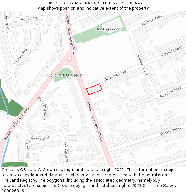 136, ROCKINGHAM ROAD, KETTERING, NN16 9AG: Location map and indicative extent of plot