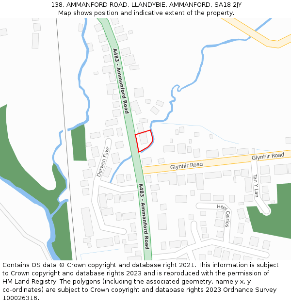 138, AMMANFORD ROAD, LLANDYBIE, AMMANFORD, SA18 2JY: Location map and indicative extent of plot