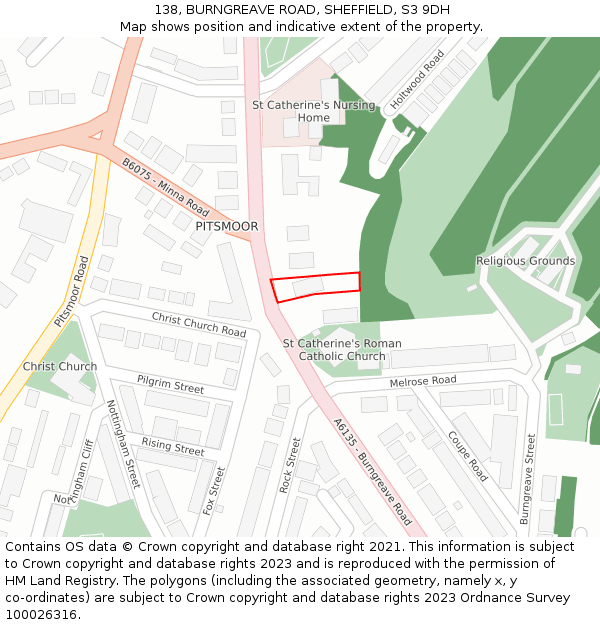 138, BURNGREAVE ROAD, SHEFFIELD, S3 9DH: Location map and indicative extent of plot