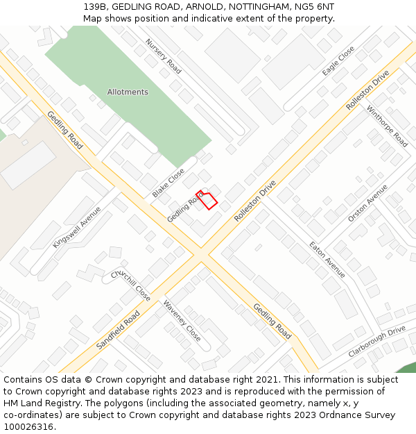 139B, GEDLING ROAD, ARNOLD, NOTTINGHAM, NG5 6NT: Location map and indicative extent of plot