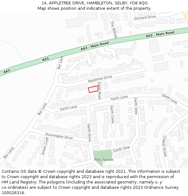 14, APPLETREE DRIVE, HAMBLETON, SELBY, YO8 9QG: Location map and indicative extent of plot