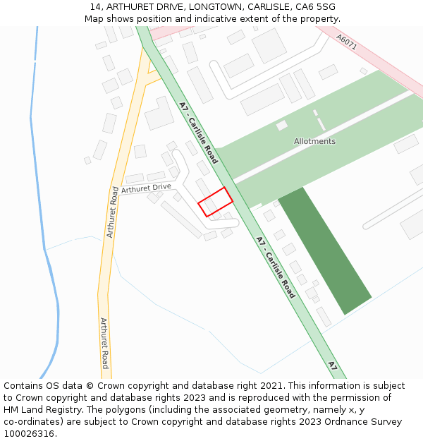 14, ARTHURET DRIVE, LONGTOWN, CARLISLE, CA6 5SG: Location map and indicative extent of plot