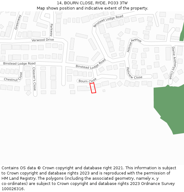 14, BOURN CLOSE, RYDE, PO33 3TW: Location map and indicative extent of plot