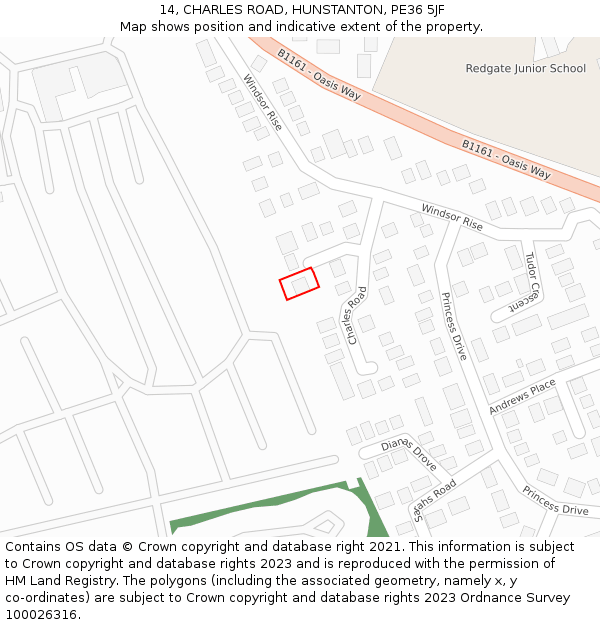 14, CHARLES ROAD, HUNSTANTON, PE36 5JF: Location map and indicative extent of plot